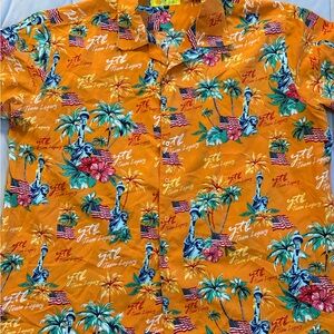 YTB Team Legacy Hawaiian Shirt 3XL Orange USA Flag Liberty Statue Aloha Vtg Y2K